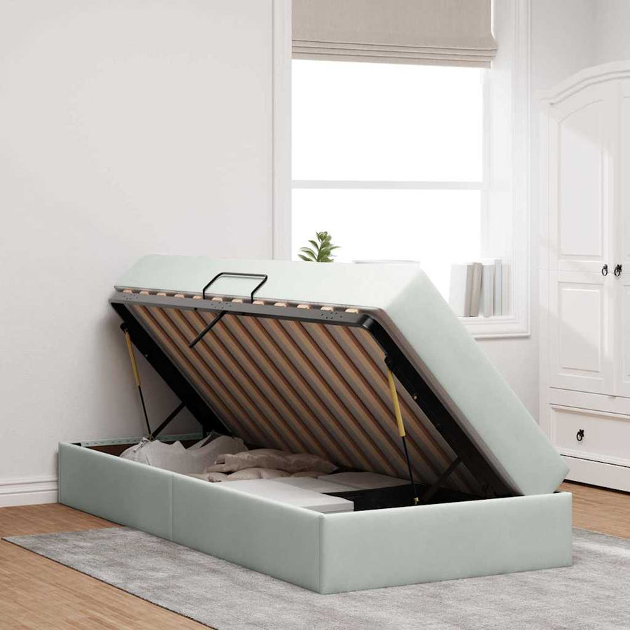 Opbergbed met matras met matras Lichtgrijs 90 x 200 cm Fluweel