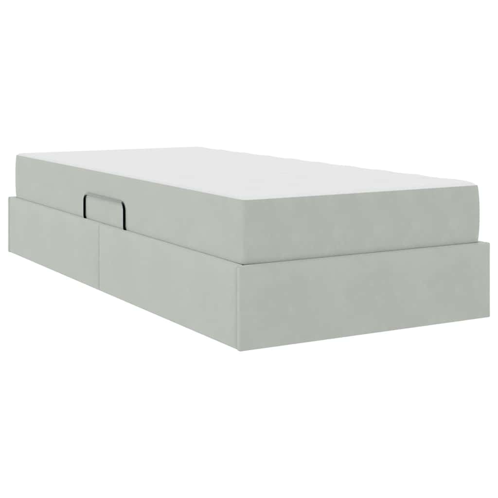 Opbergbed met matras met matras Lichtgrijs 90 x 200 cm Fluweel