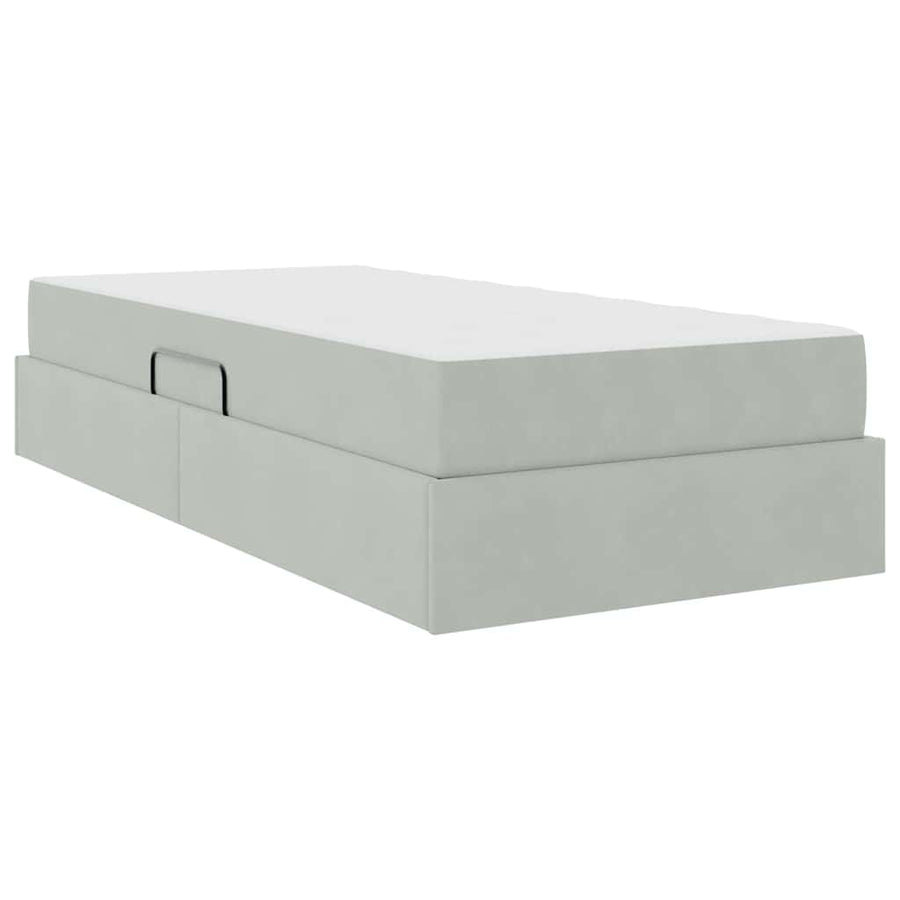 Opbergbed met matras met matras Lichtgrijs 90 x 200 cm Fluweel