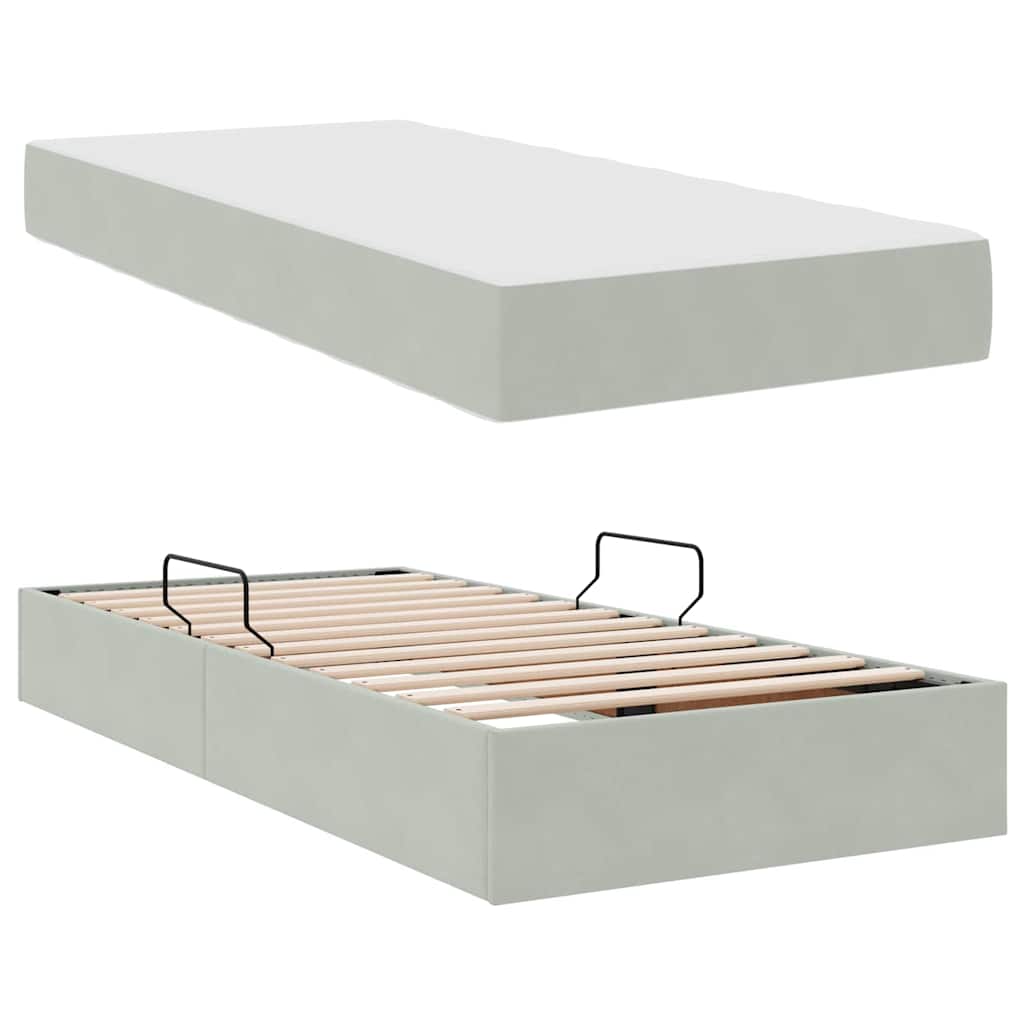 Opbergbed met matras met matras Lichtgrijs 90 x 200 cm Fluweel