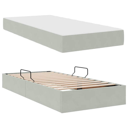 Opbergbed met matras met matras Lichtgrijs 90 x 200 cm Fluweel