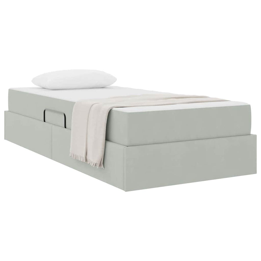 Opbergbed met matras met matras Lichtgrijs 90 x 200 cm Fluweel