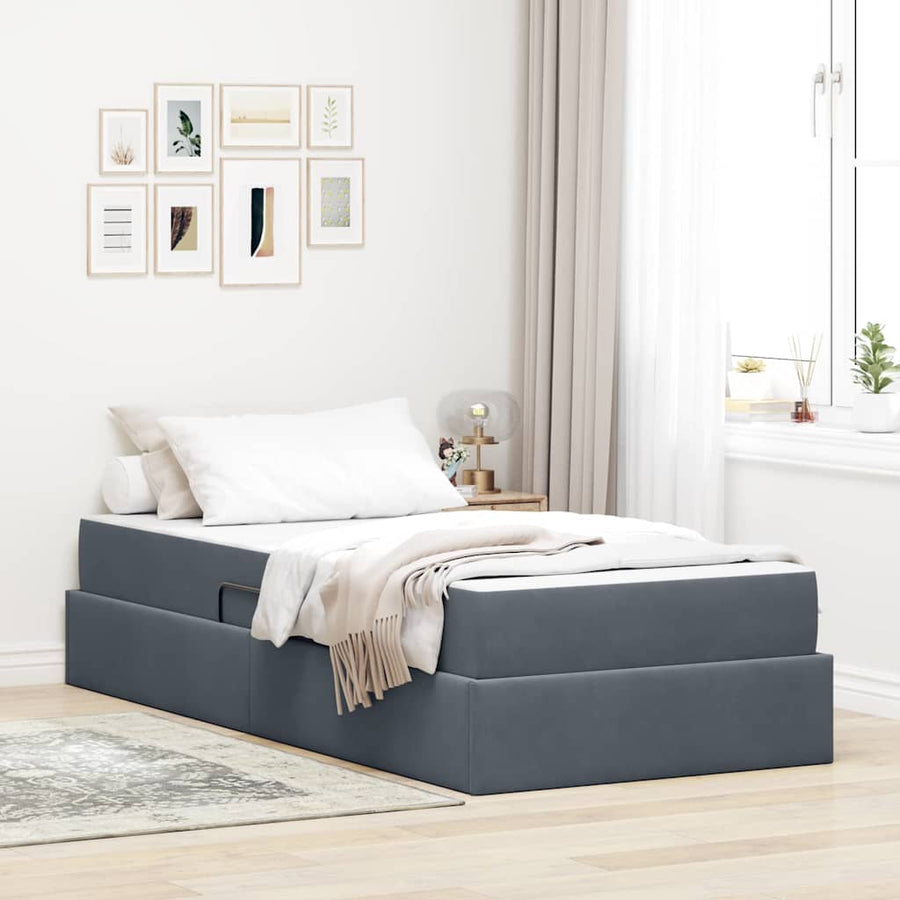 Opbergbed met matras met matras Donkergrijs 90 x 200 cm Fluweel