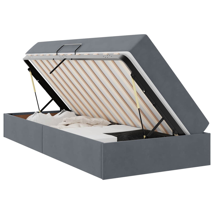 Opbergbed met matras met matras Donkergrijs 90 x 200 cm Fluweel