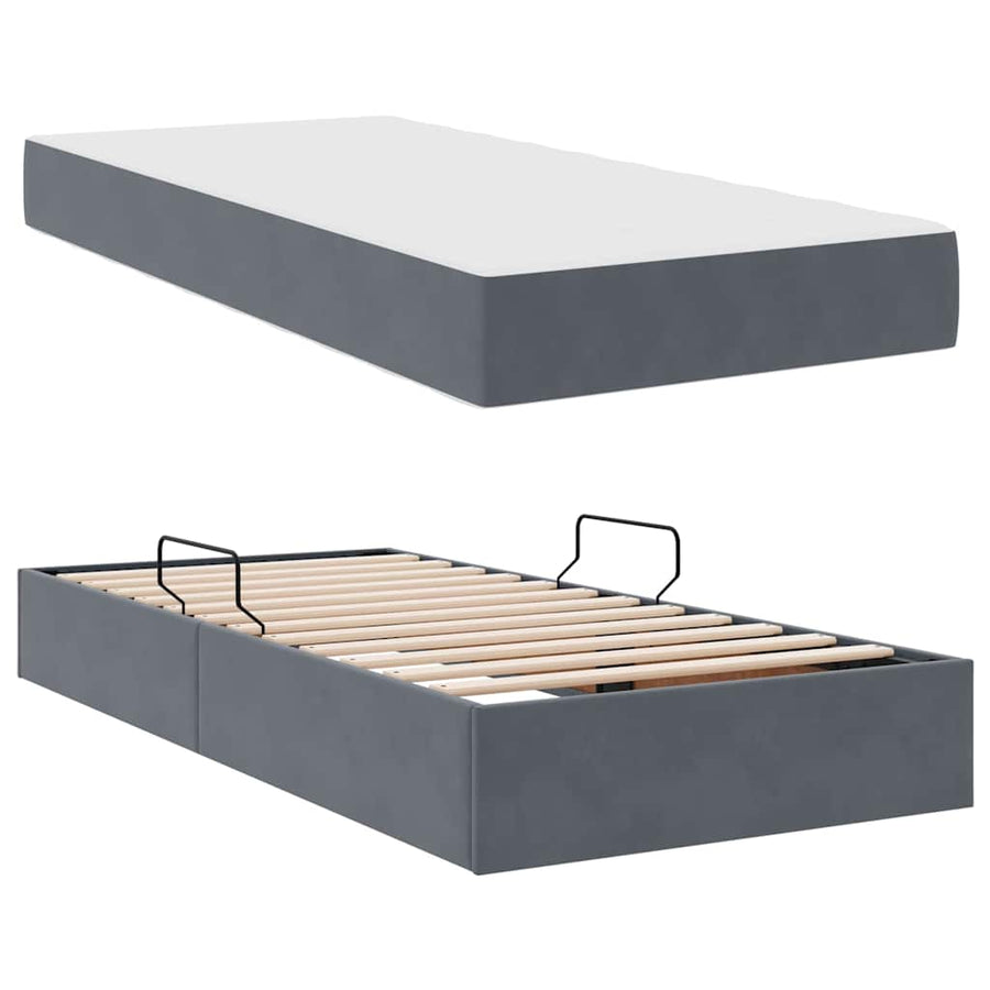 Opbergbed met matras met matras Donkergrijs 90 x 200 cm Fluweel
