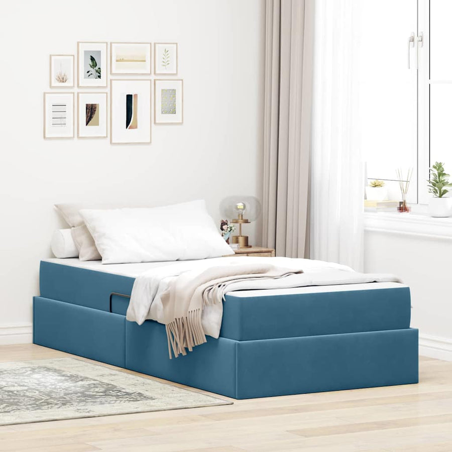 Opbergbed met matras met matras Donkerblauw 90 x 200 cm Fluweel