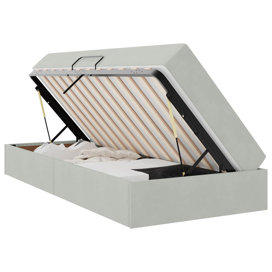 Opbergbed met matras met matras Lichtgrijs 100 x 200 cm Fluweel