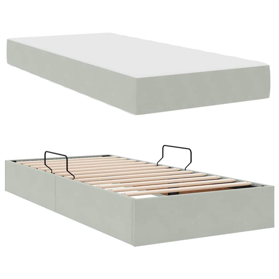 Opbergbed met matras met matras Lichtgrijs 100 x 200 cm Fluweel