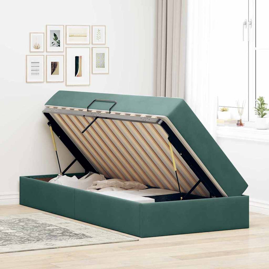 Opbergbed met matras Donkergroen 100 x 200 cm Fluweel