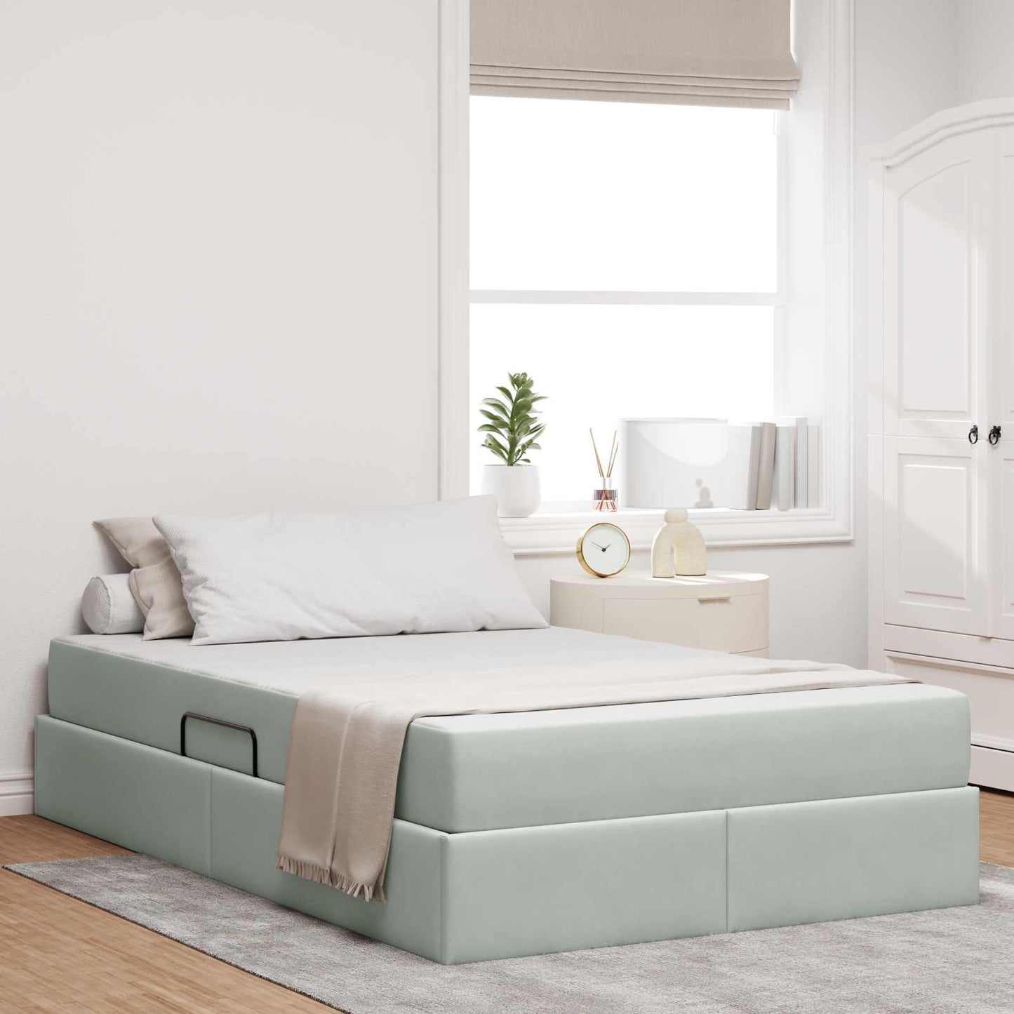 Opbergbed met matras met matras Lichtgrijs 120 x 190 cm Fluweel