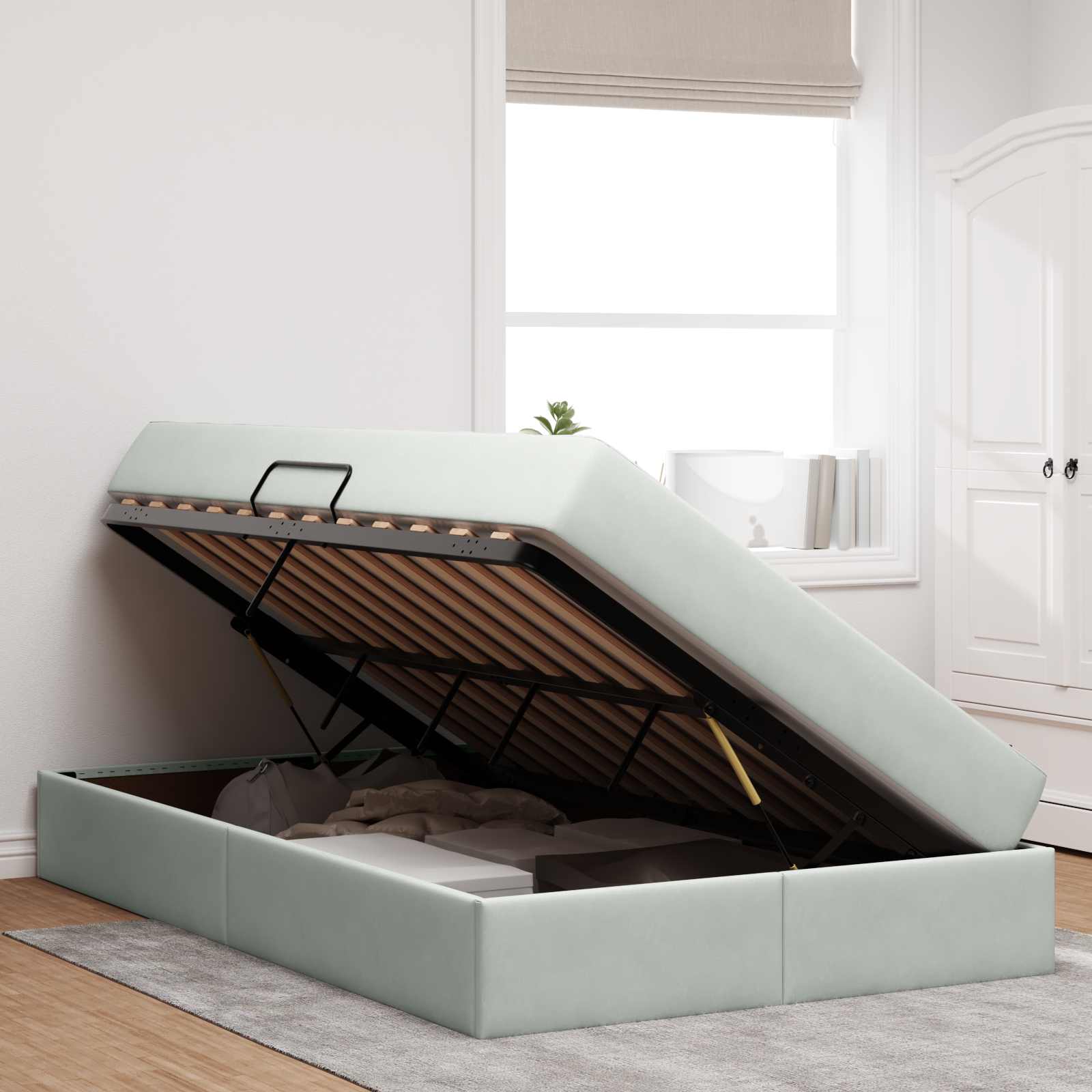 Opbergbed met matras met matras Lichtgrijs 120 x 190 cm Fluweel