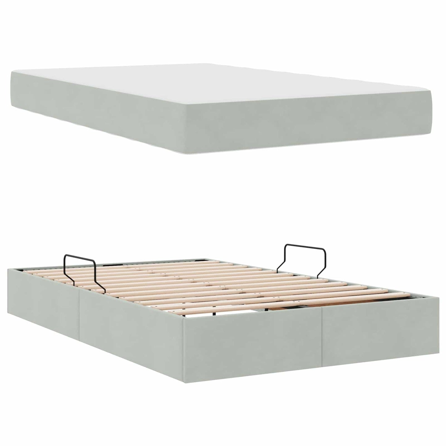 Opbergbed met matras met matras Lichtgrijs 120 x 190 cm Fluweel