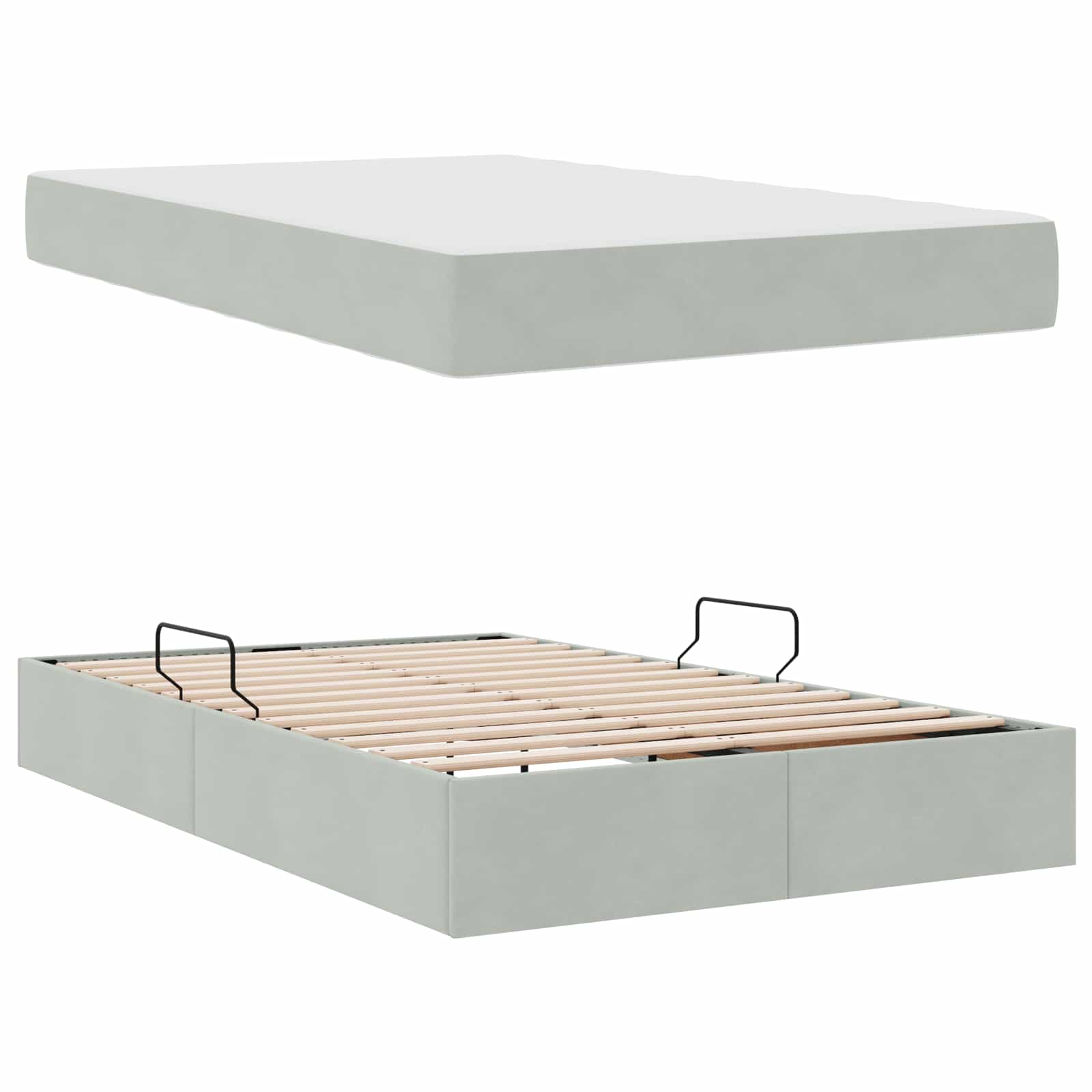 Opbergbed met matras met matras Lichtgrijs 120 x 190 cm Fluweel