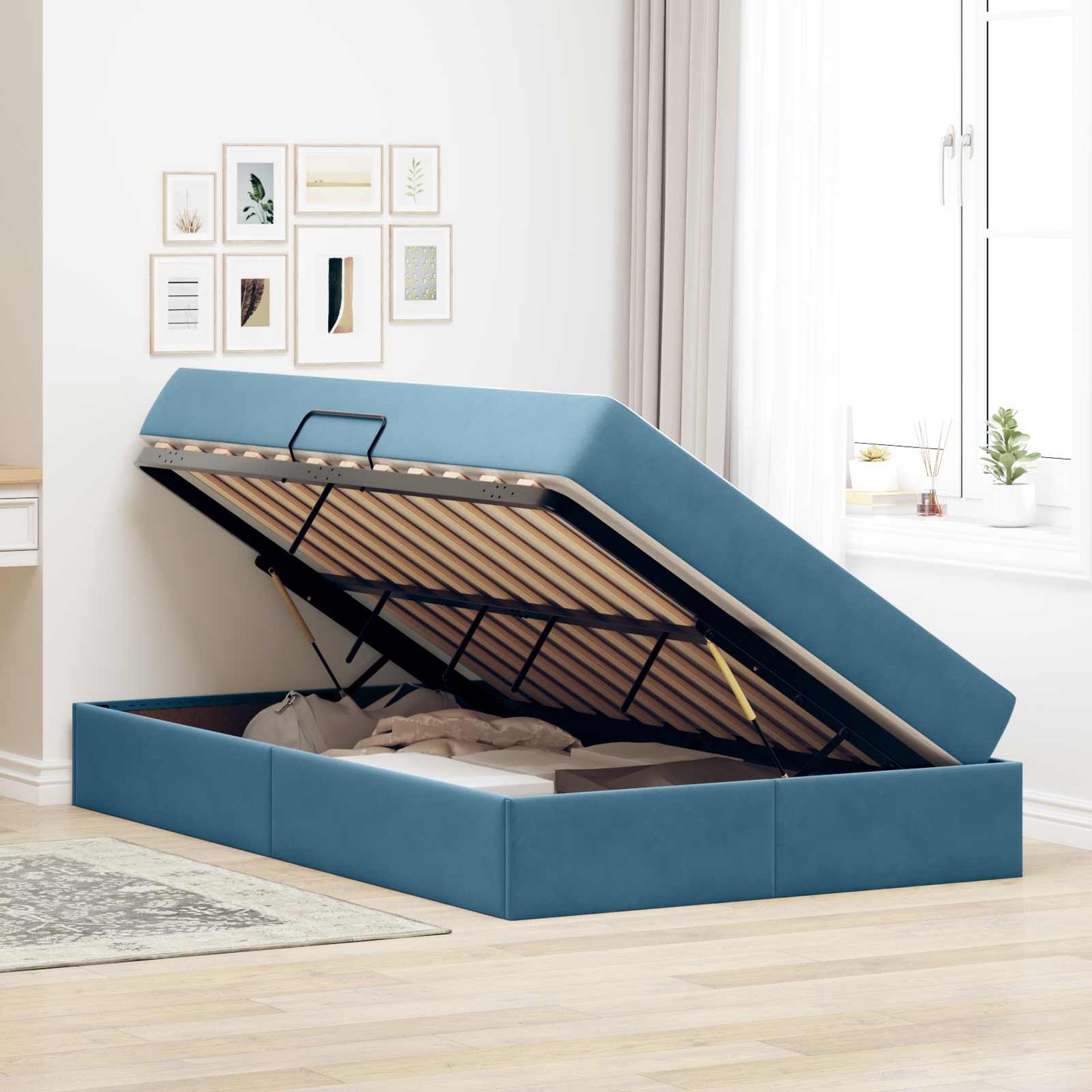 Opbergbed met matras met matras Blauw 120 x 190 cm Fluweel