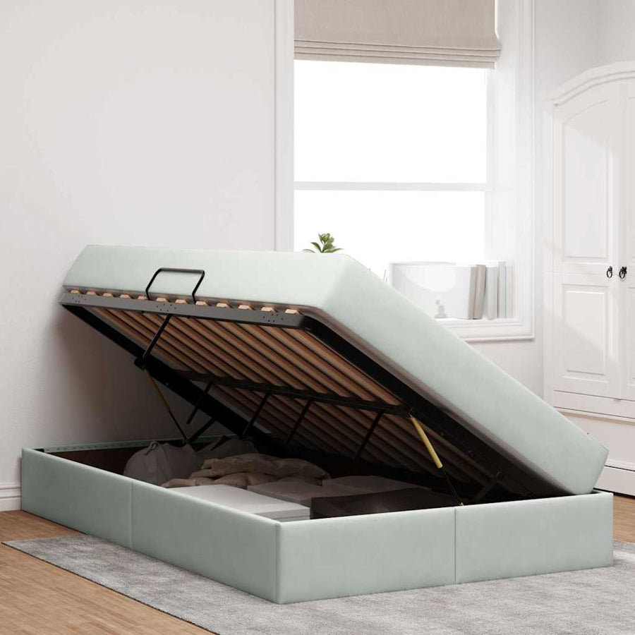 Opbergbed met matras met matras Lichtgrijs 120 x 200 cm Fluweel