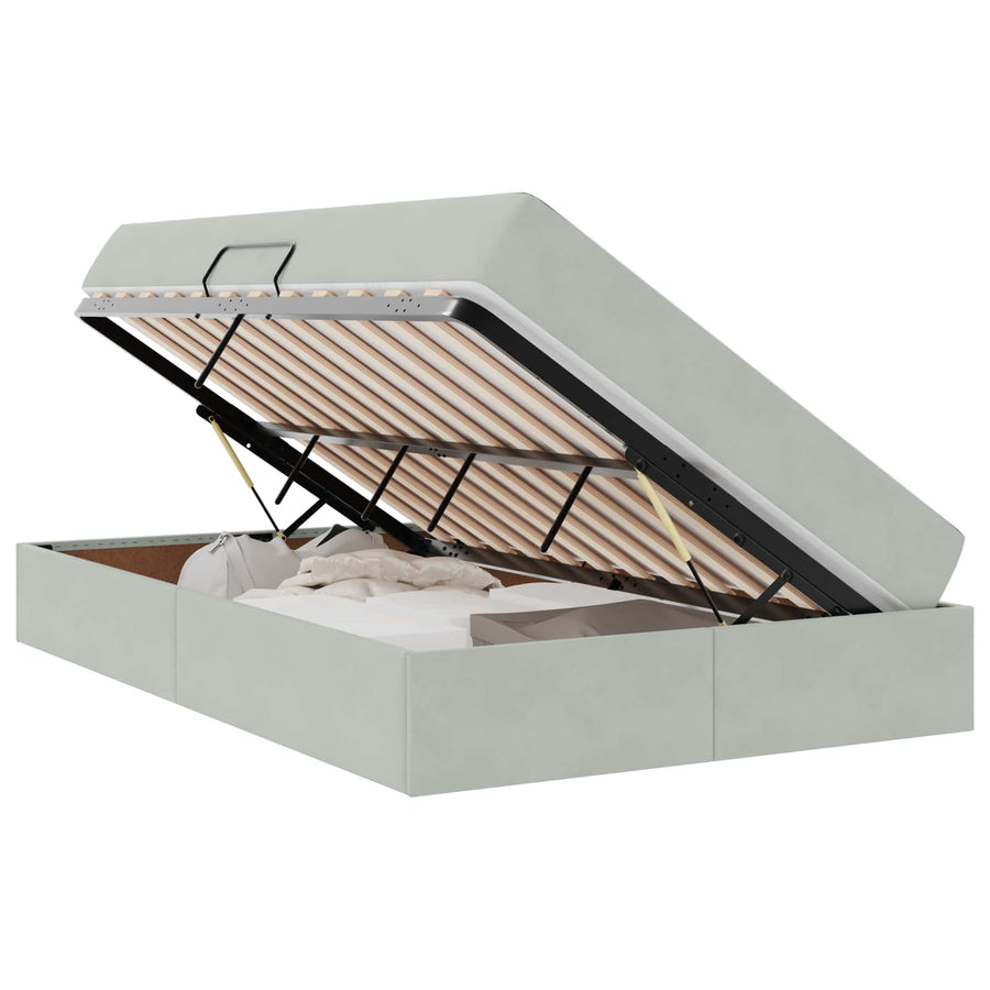 Opbergbed met matras met matras Lichtgrijs 120 x 200 cm Fluweel