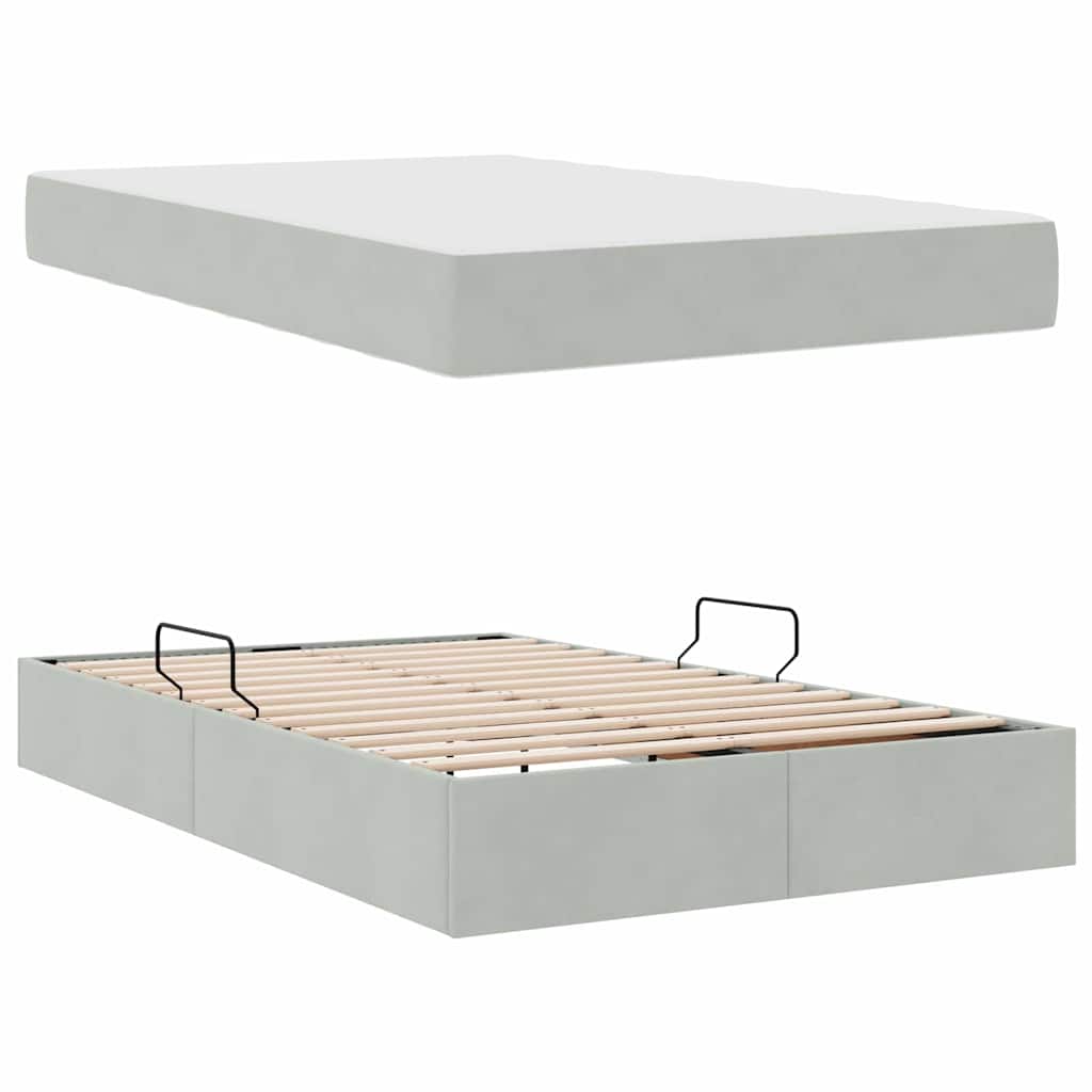 Opbergbed met matras met matras Lichtgrijs 120 x 200 cm Fluweel