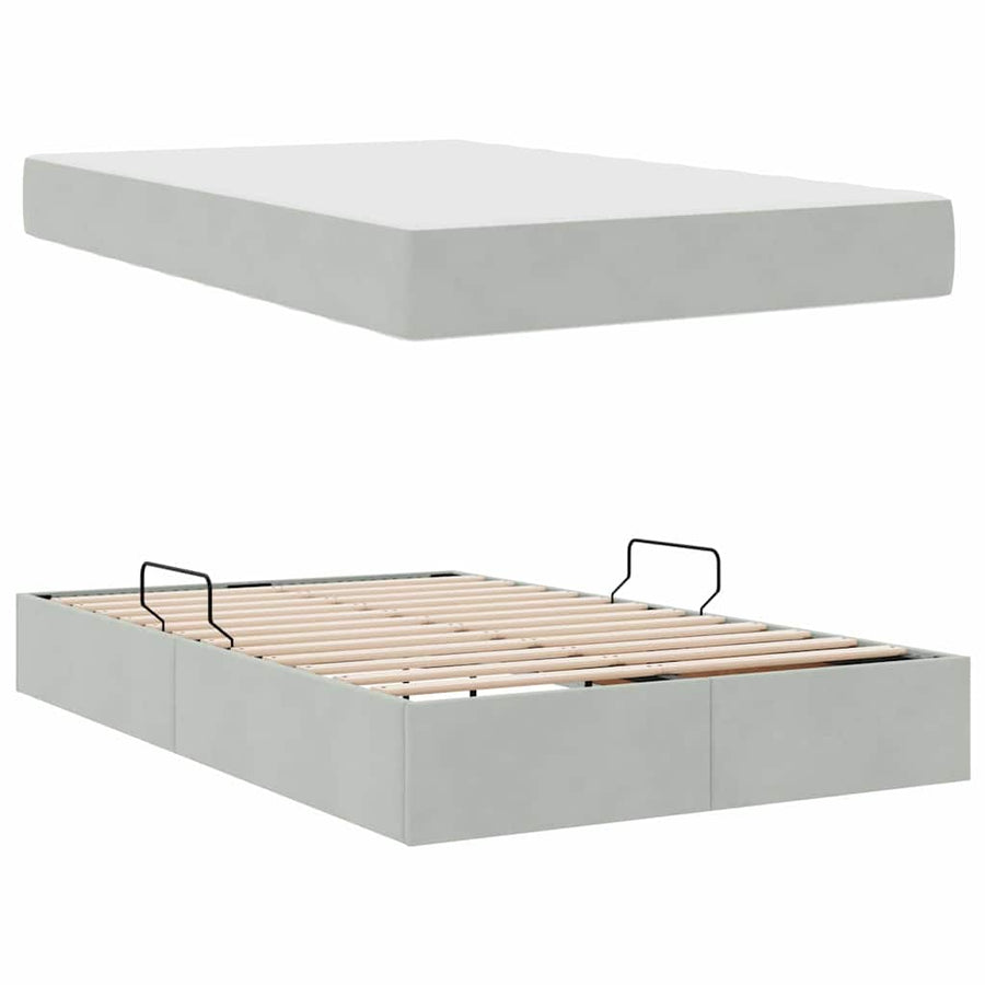 Opbergbed met matras met matras Lichtgrijs 120 x 200 cm Fluweel
