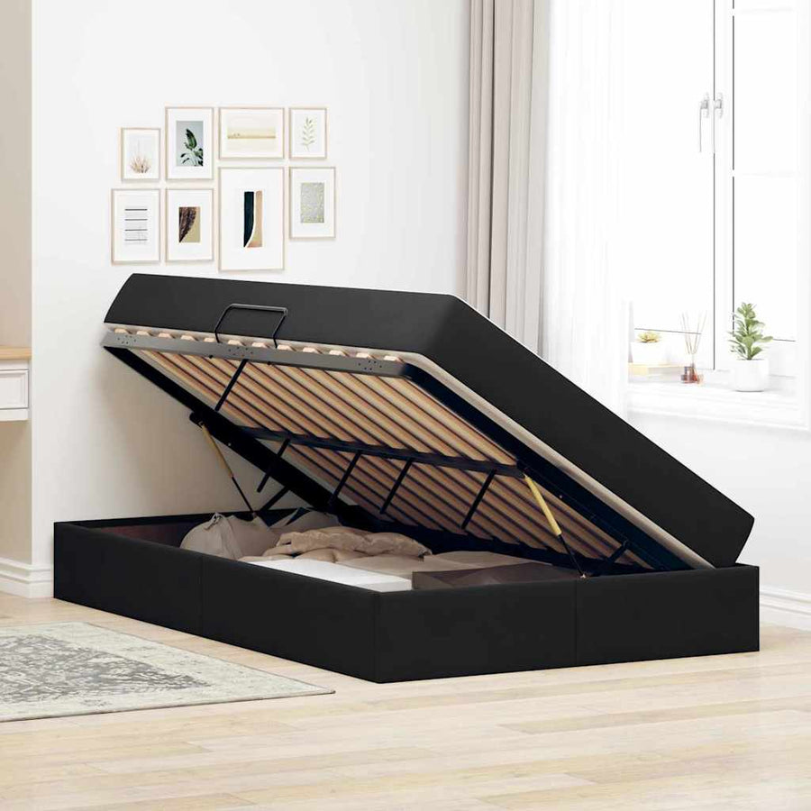 Opbergbed met matras met matras Zwart 120 x 200 cm Fluweel