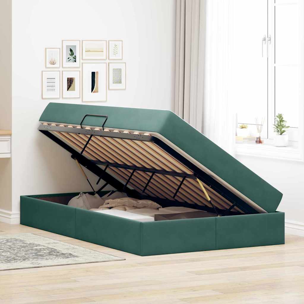 Opbergbed met matras Donkergroen 120 x 200 cm Fluweel