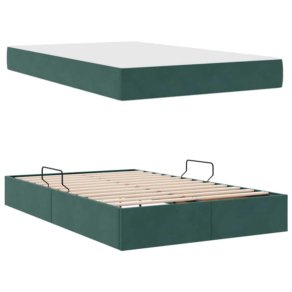 Opbergbed met matras Donkergroen 120 x 200 cm Fluweel