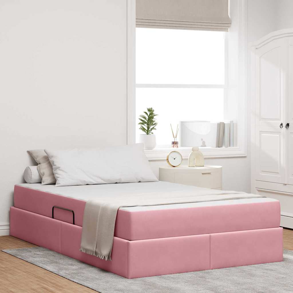 Opbergbed met matras met matras Roze 120 x 200 cm Fluweel
