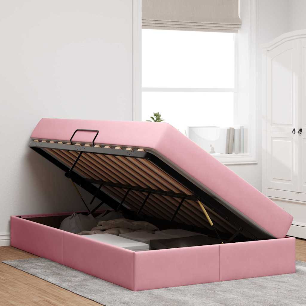 Opbergbed met matras met matras Roze 120 x 200 cm Fluweel