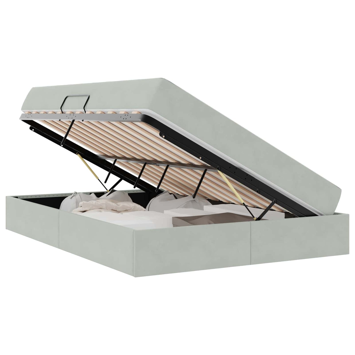 Opbergbed met matras met matras Lichtgrijs 140 x 190 cm Fluweel