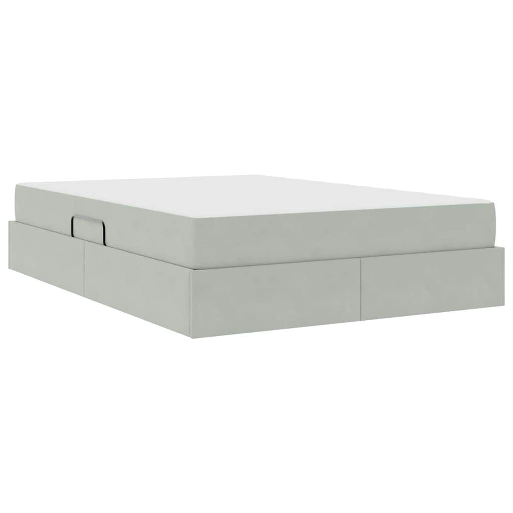 Opbergbed met matras met matras Lichtgrijs 140 x 190 cm Fluweel