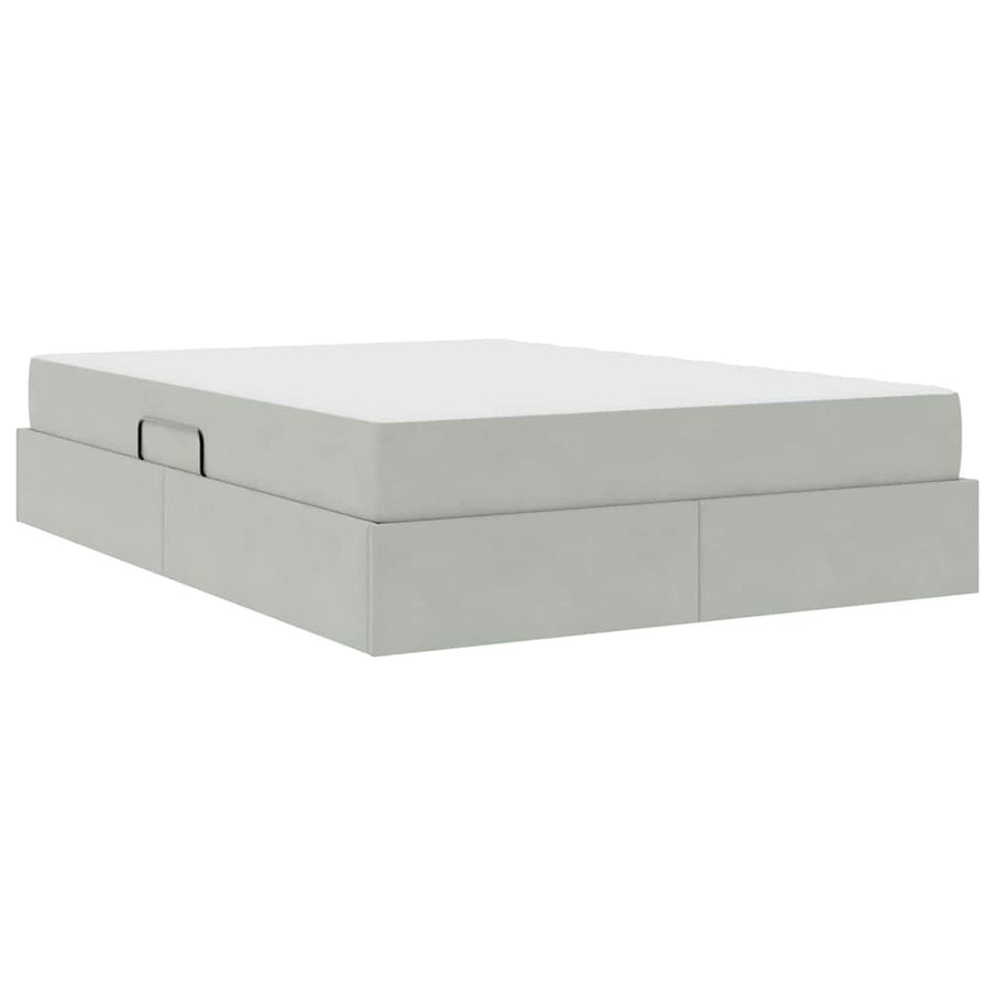 Opbergbed met matras met matras Lichtgrijs 140 x 190 cm Fluweel
