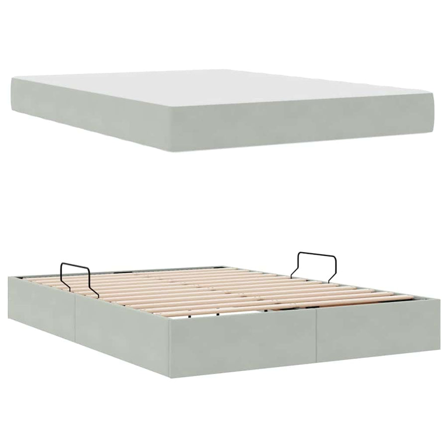 Opbergbed met matras met matras Lichtgrijs 140 x 190 cm Fluweel