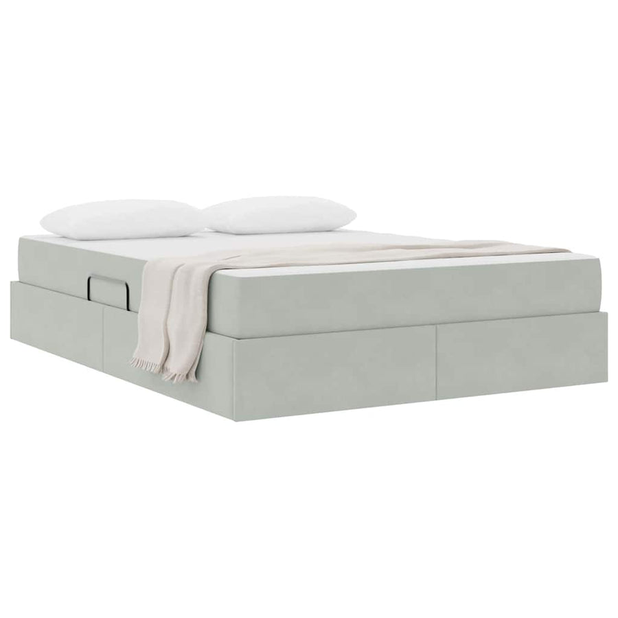 Opbergbed met matras met matras Lichtgrijs 140 x 190 cm Fluweel