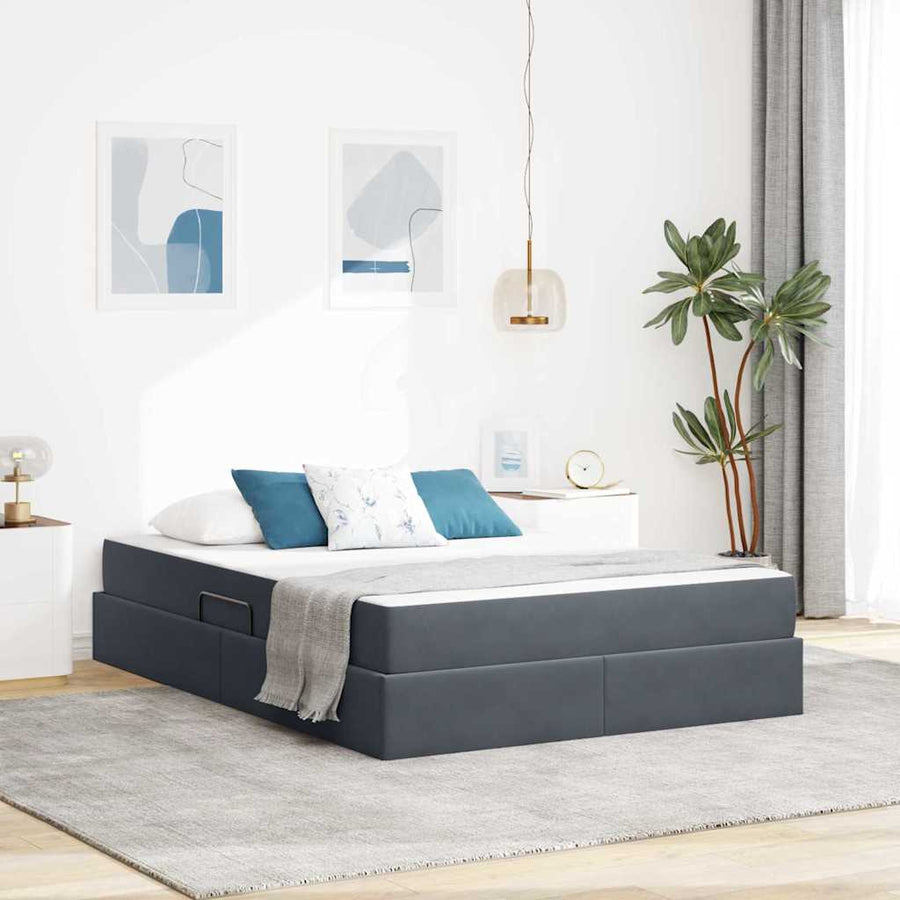 Opbergbed met matras Donkergrijs 140 x 190 cm Fluweel