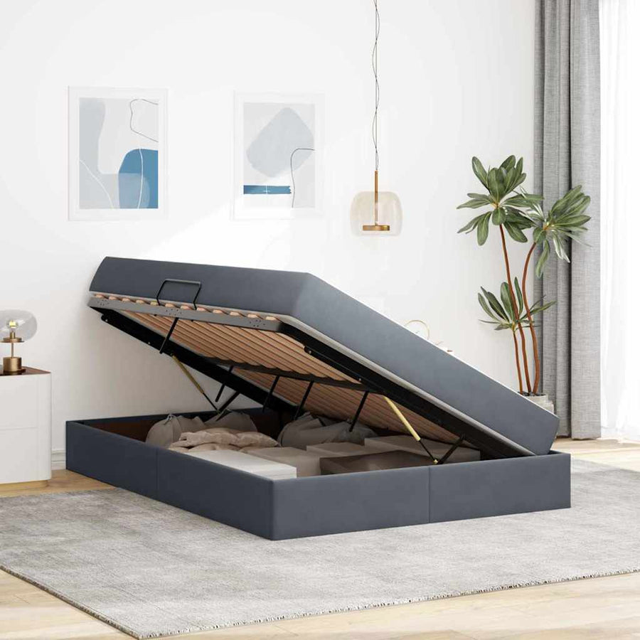 Opbergbed met matras Donkergrijs 140 x 190 cm Fluweel