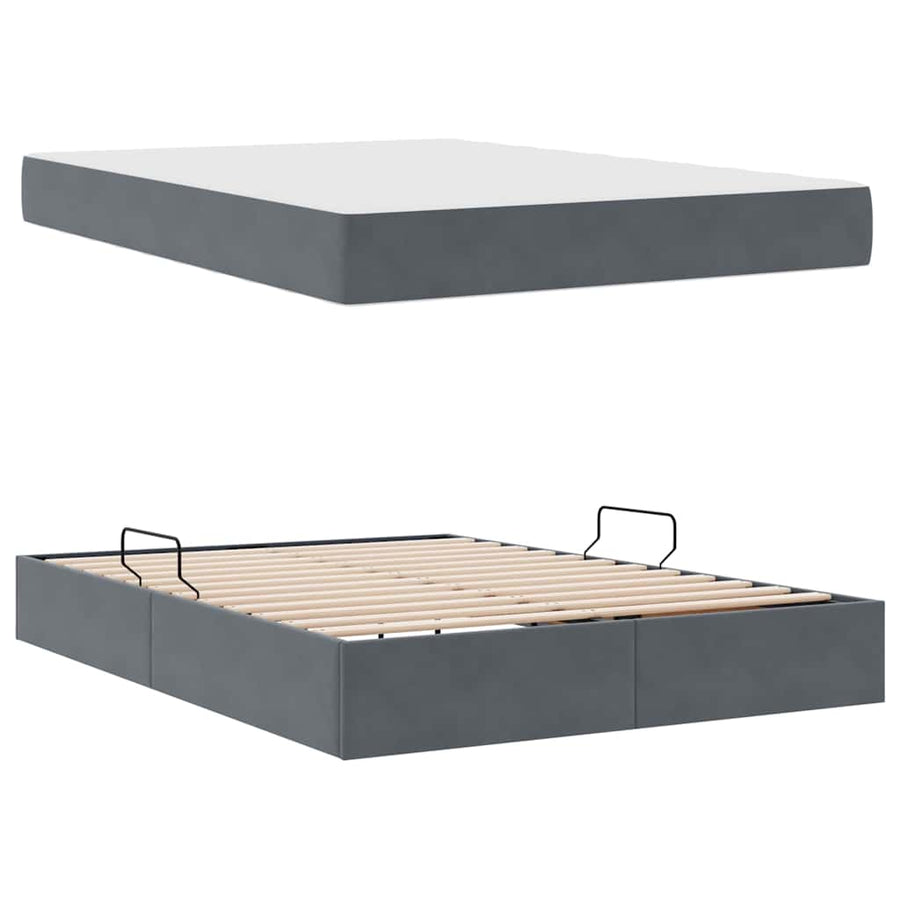 Opbergbed met matras Donkergrijs 140 x 190 cm Fluweel