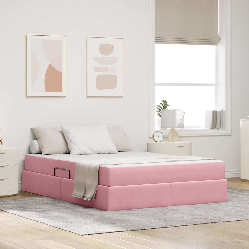 Opbergbed met matras met matras Roze 140 x 190 cm Fluweel