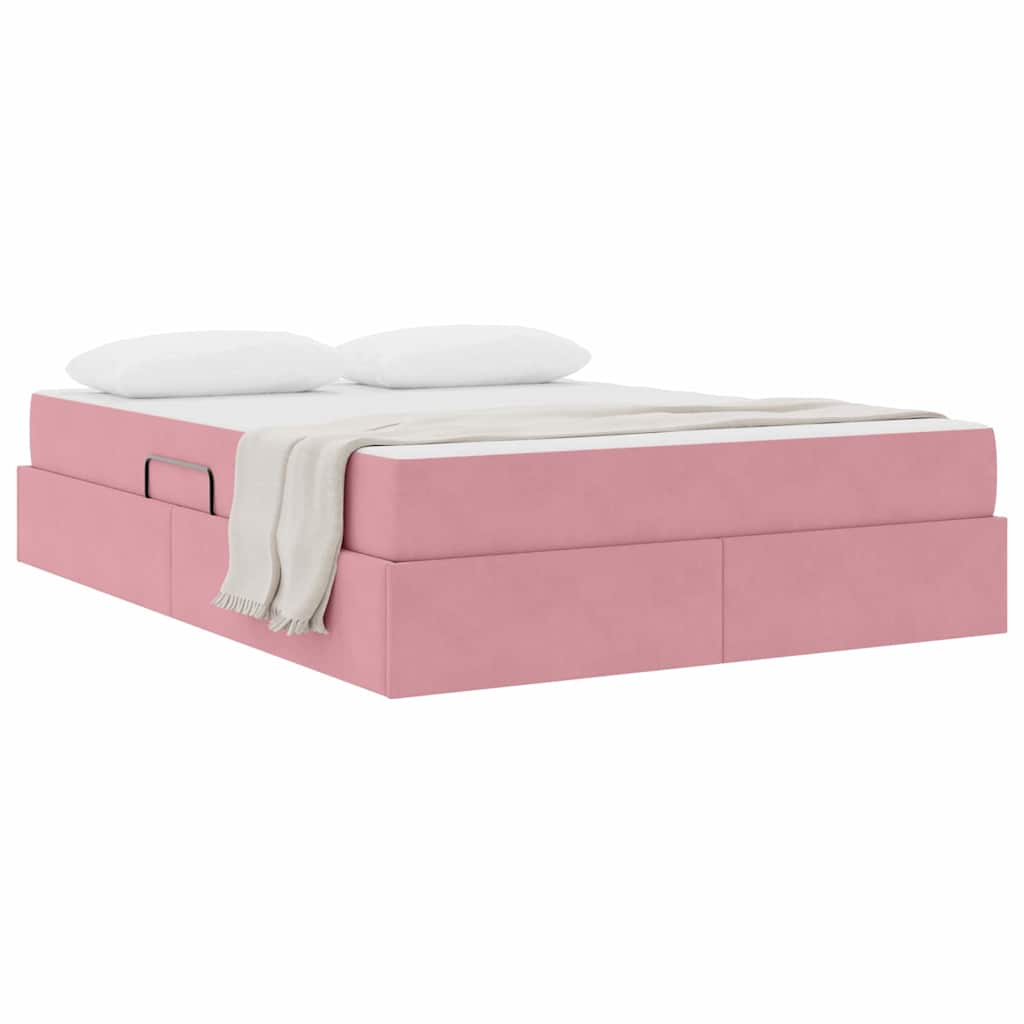 Opbergbed met matras met matras Roze 140 x 190 cm Fluweel