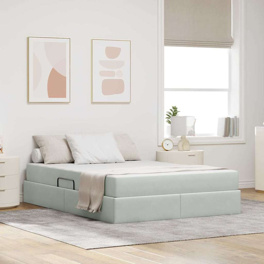 Opbergbed met matras met matras Lichtgrijs 140 x 200 cm Fluweel