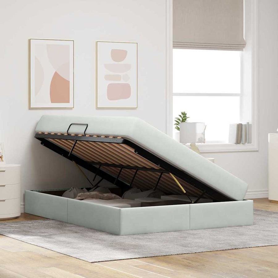 Opbergbed met matras met matras Lichtgrijs 140 x 200 cm Fluweel