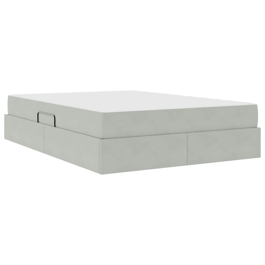 Opbergbed met matras met matras Lichtgrijs 140 x 200 cm Fluweel