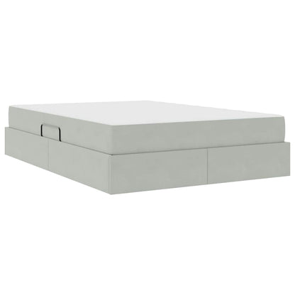Opbergbed met matras met matras Lichtgrijs 140 x 200 cm Fluweel