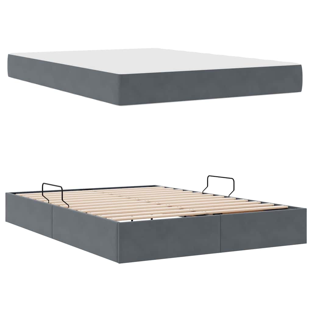 Opbergbed met matras Donkergrijs 140 x 200 cm Fluweel