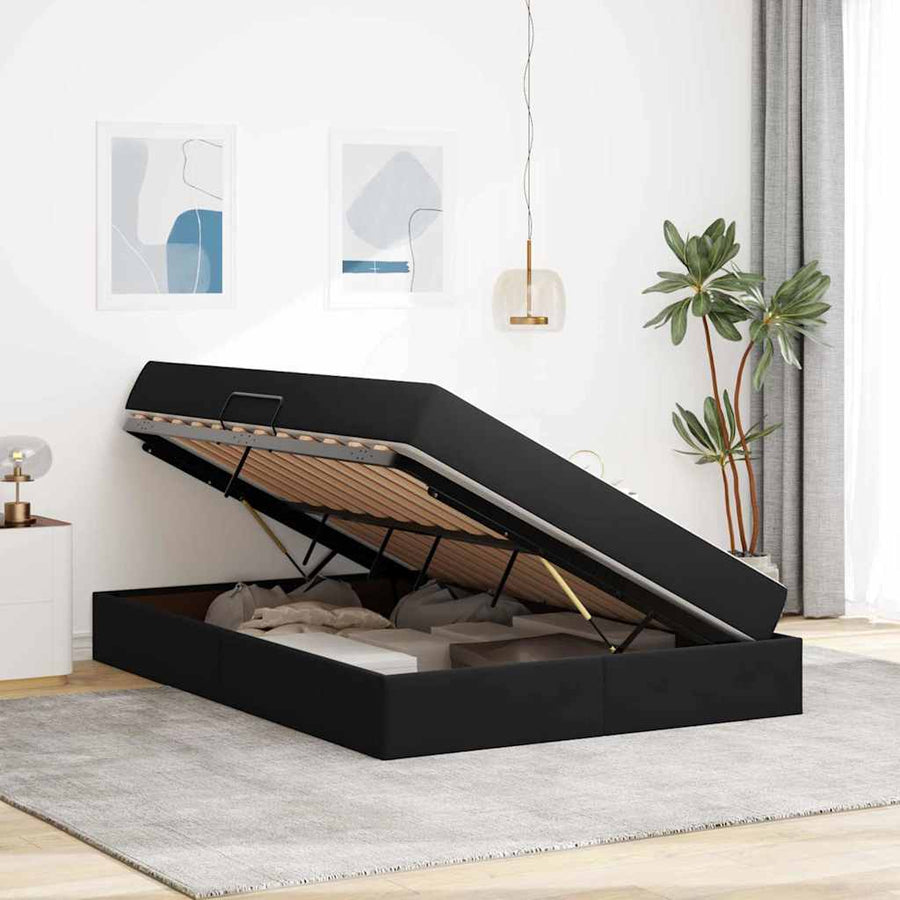 Opbergbed met matras met matras Zwart 140 x 200 cm Fluweel