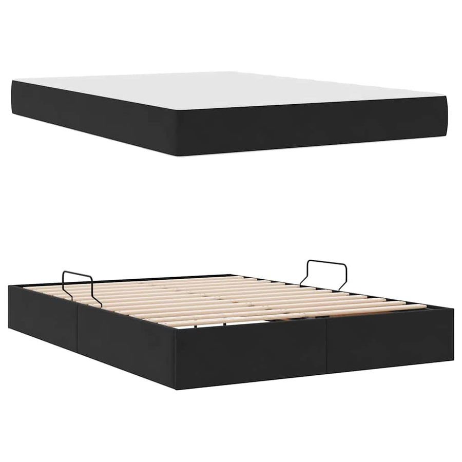 Opbergbed met matras met matras Zwart 140 x 200 cm Fluweel