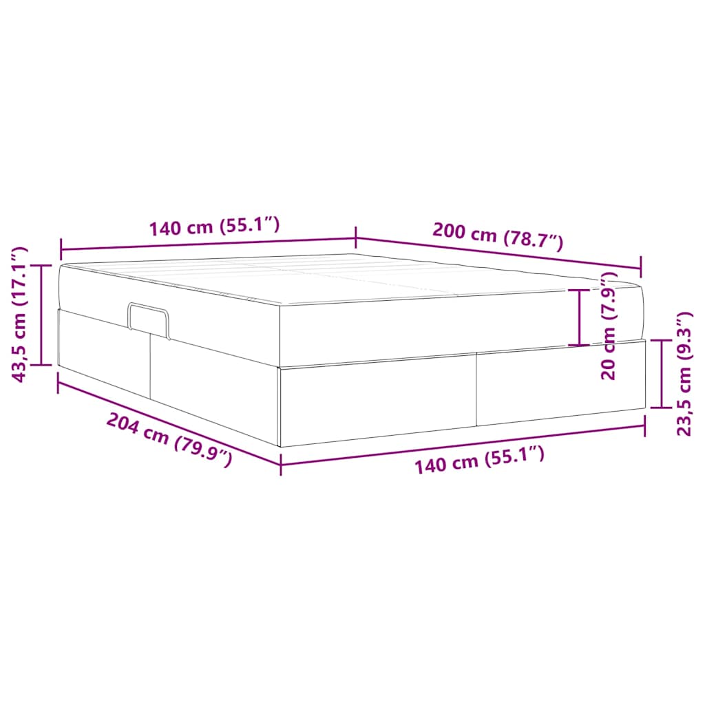 Opbergbed met matras met matras Zwart 140 x 200 cm Fluweel