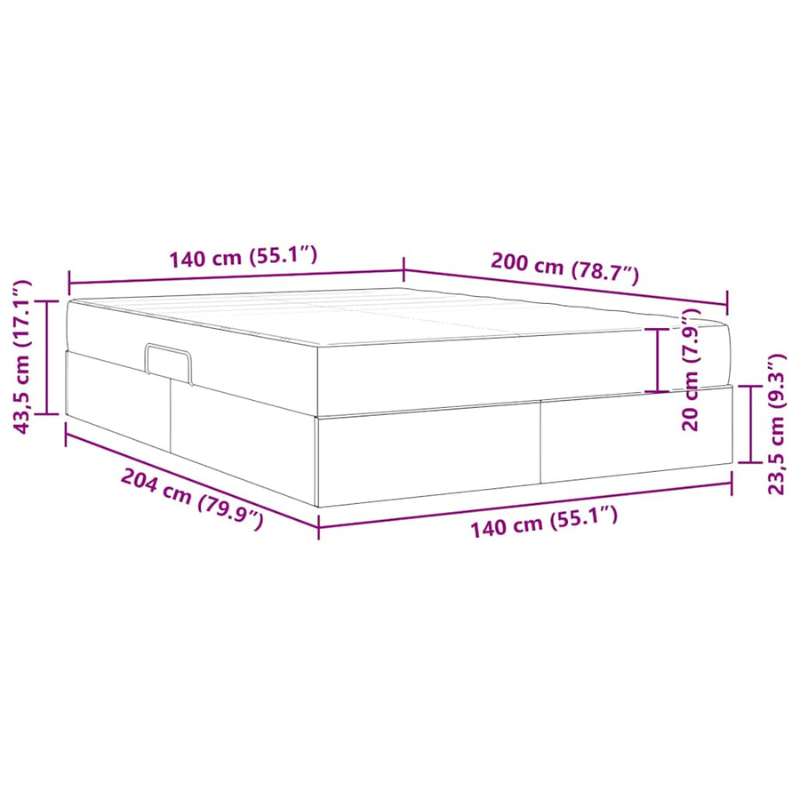 Opbergbed met matras met matras Zwart 140 x 200 cm Fluweel