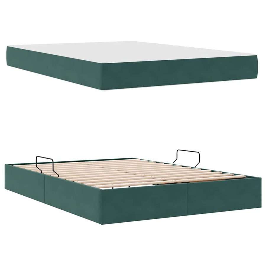 Opbergbed met matras Donkergroen 140 x 200 cm Fluweel