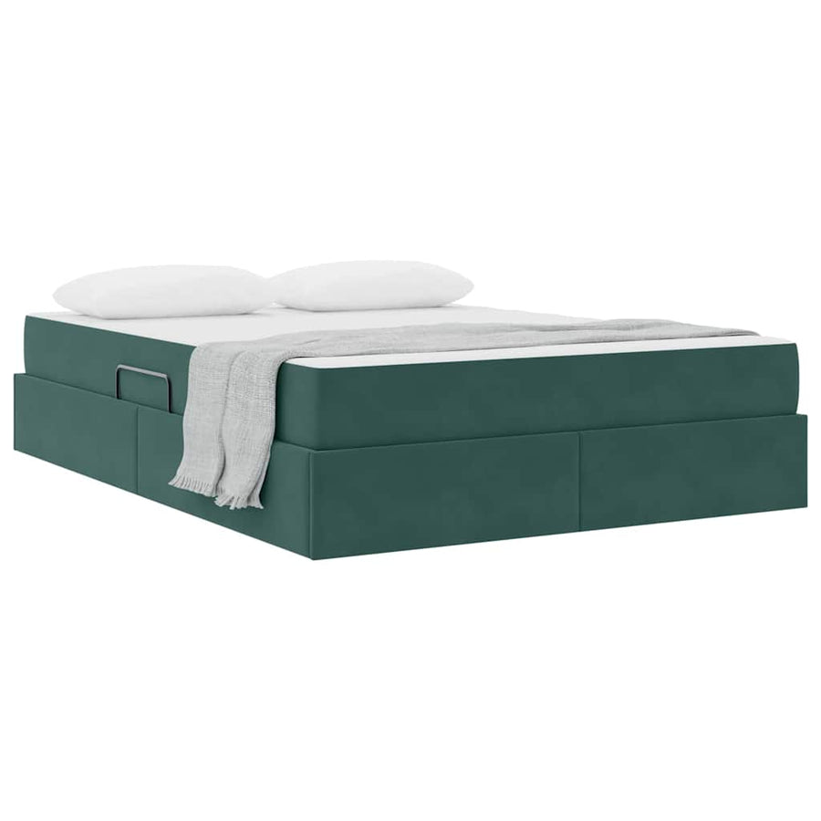 Opbergbed met matras Donkergroen 140 x 200 cm Fluweel