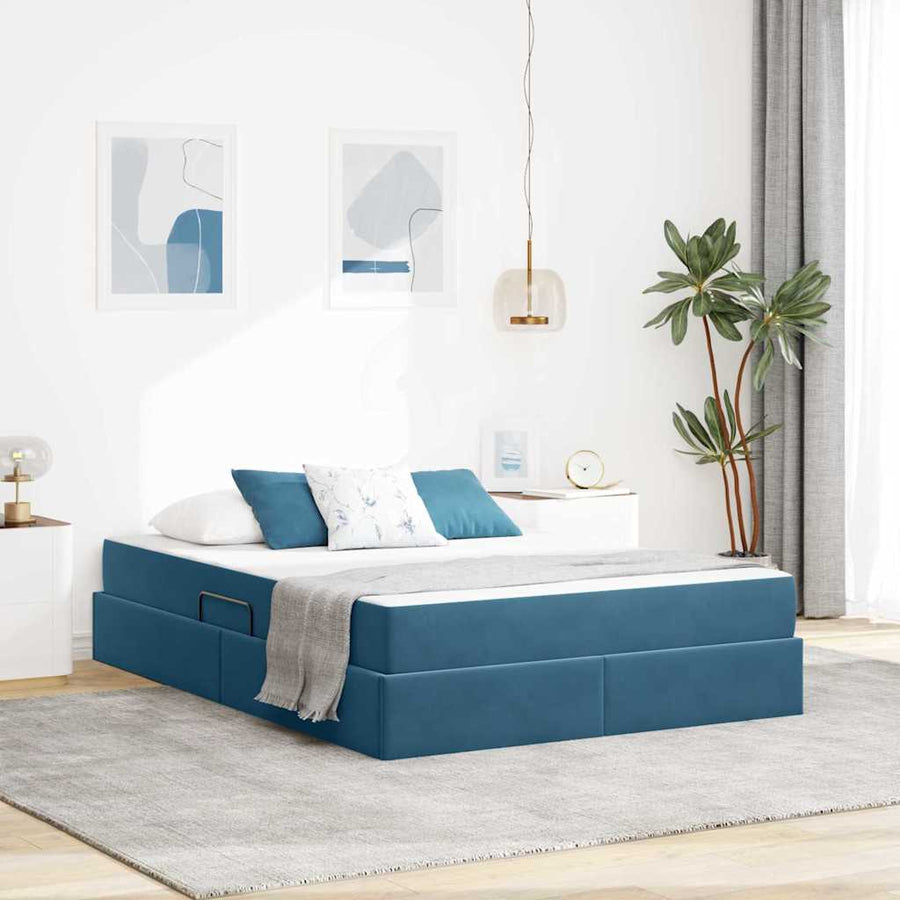 Opbergbed met matras Donkerblauw 140 x 200 cm Fluweel