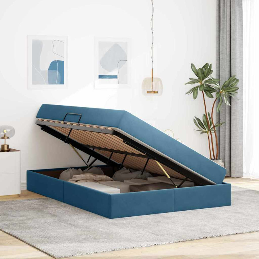 Opbergbed met matras Donkerblauw 140 x 200 cm Fluweel